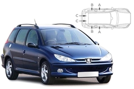 Slnečné clony na okná - PEUGEOT 206 kombi (2002-2007) - Komplet sada (PEU-206-E-A)