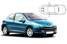 Slnečné clony na okná - PEUGEOT 207 3dv. (2006-2012) - Komplet sada (PEU-207-3-A)