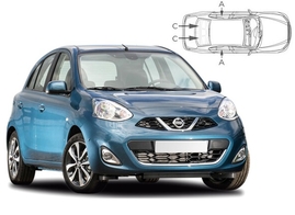 Slnečné clony na okná - NISSAN Micra (2010-2017) - Komplet sada (NIS-MICR-5-B)