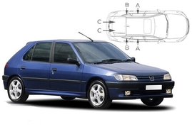 Slnečné clony na okná - PEUGEOT 306 hatchback (1993-2003) - Komplet sada (PEU-306-5-A)