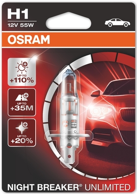 Žiarovka Osram H1 12V 55W P14,5s 1st. Night Breaker UNLIMITED + 110% 1ks (OS 64150NBU)