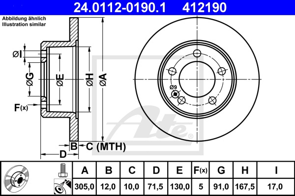 Brzdový kotúč CONTINENTAL TEVES (ATE) (24.0112-0190.1)