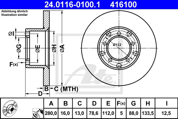 Brzdový kotúč CONTINENTAL TEVES (ATE) (24.0116-0100.1)