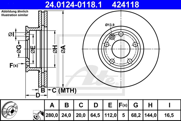 Brzdový kotúč CONTINENTAL TEVES (ATE) (24.0124-0118.1)