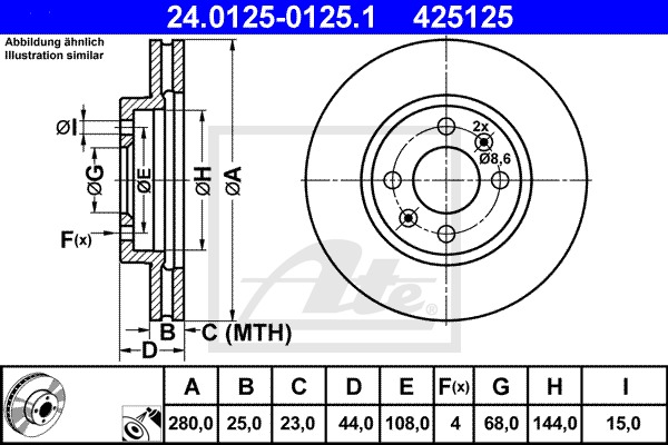 Brzdový kotúč CONTINENTAL TEVES (ATE) (24.0125-0125.1)