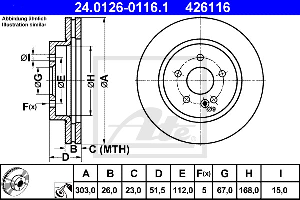 Brzdový kotúč CONTINENTAL TEVES (ATE) (24.0126-0116.1)