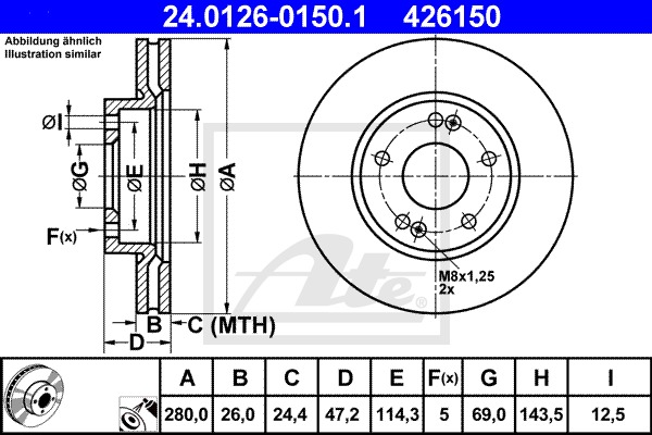 Brzdový kotúč CONTINENTAL TEVES (ATE) (24.0126-0150.1)