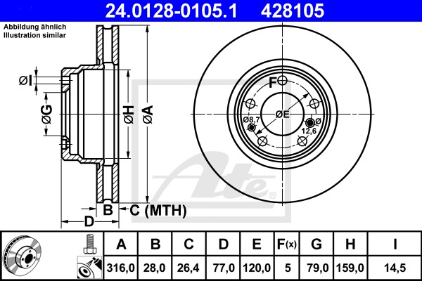 Brzdový kotúč CONTINENTAL TEVES (ATE) (24.0128-0105.1)