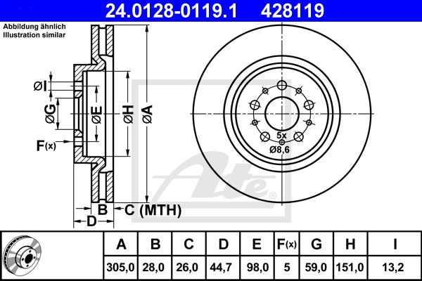 Brzdový kotúč CONTINENTAL TEVES (ATE) (24.0128-0119.1)