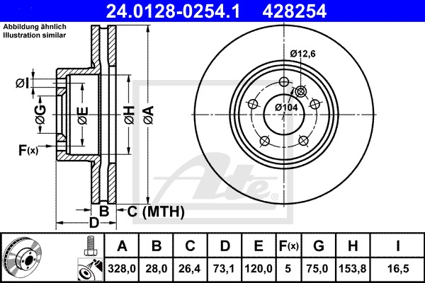 Brzdový kotúč CONTINENTAL TEVES (ATE) (24.0128-0254.1)