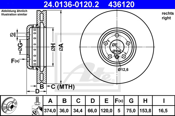 Brzdový kotúč CONTINENTAL TEVES (ATE) (24.0136-0120.2)