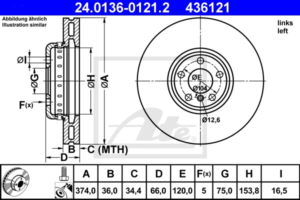 Brzdový kotúč CONTINENTAL TEVES (ATE) (24.0136-0121.2)