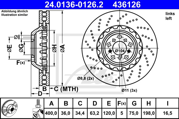 Brzdový kotúč CONTINENTAL TEVES (ATE) (24.0136-0126.2)