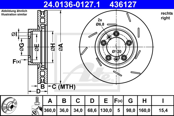 Brzdový kotúč CONTINENTAL TEVES (ATE) (24.0136-0127.1)