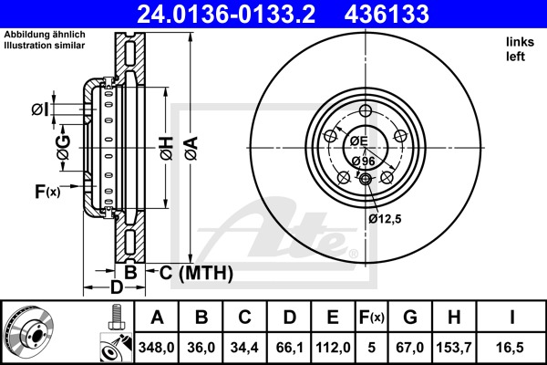 Brzdový kotúč CONTINENTAL TEVES (ATE) (24.0136-0133.2)