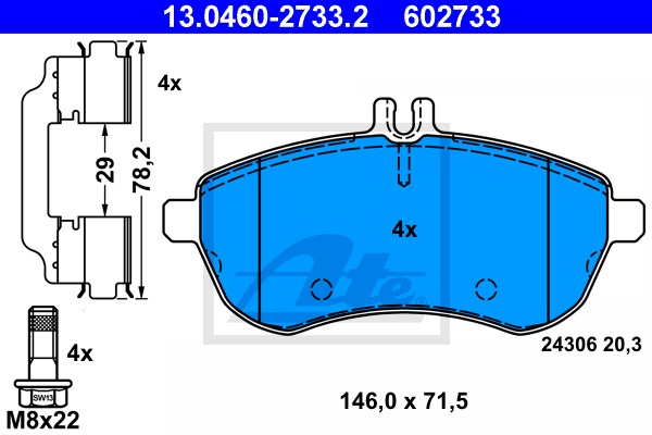 Sada brzdových platničiek kotúčovej brzdy CONTINENTAL TEVES (ATE) (13.0460-2733.2)