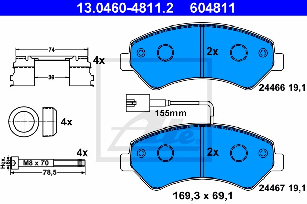 Sada brzdových platničiek kotúčovej brzdy CONTINENTAL TEVES (ATE) (13.0460-4811.2)