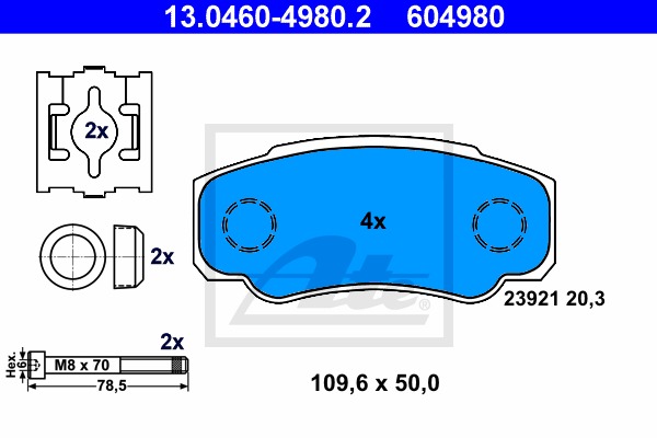 Sada brzdových platničiek kotúčovej brzdy CONTINENTAL TEVES (ATE) (13.0460-4980.2)