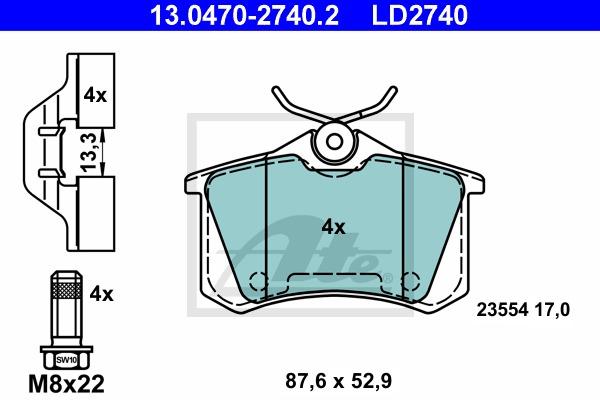 Sada brzdových platničiek kotúčovej brzdy CONTINENTAL TEVES (ATE) (13.0470-2740.2)