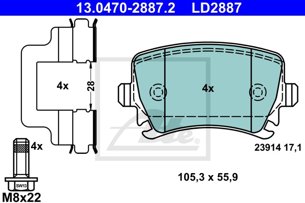 Sada brzdových platničiek kotúčovej brzdy CONTINENTAL TEVES (ATE) (13.0470-2887.2)